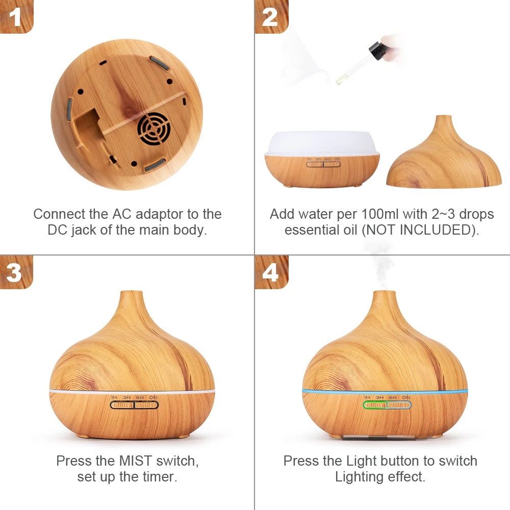 Aromadiffusor 500ml - LED & Holzdesign für Entspannung